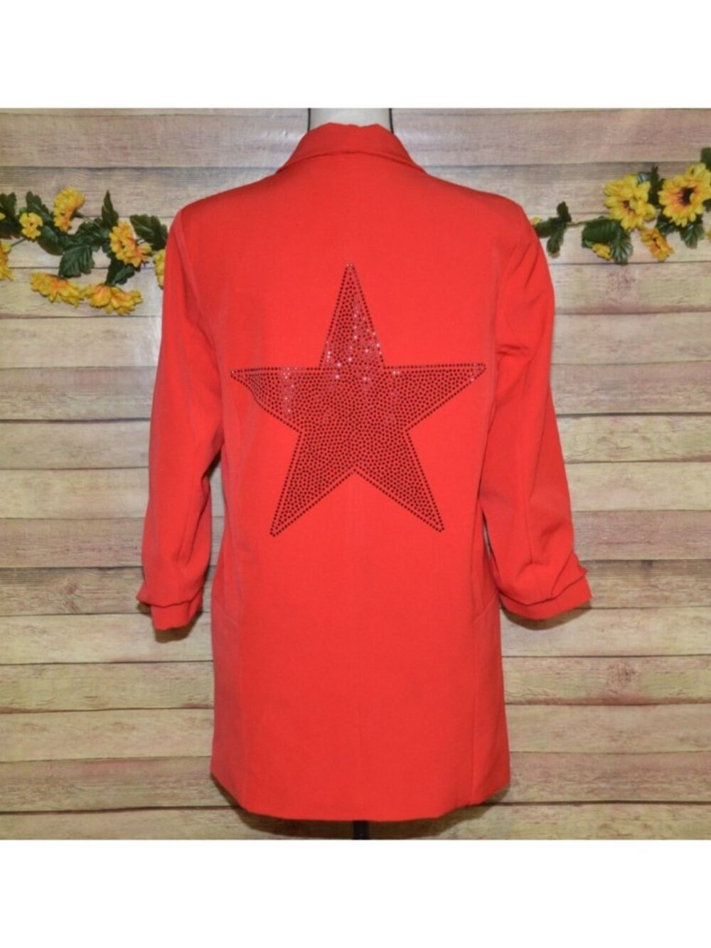 Moving Forward Designs STAR Blazer Jacket Size M Red Studded Sequin Statement